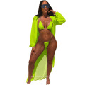 New Solid Color Sexy Two-Piece Bikini + Long-Sleeved Blouse Three-Piece Swimsuit Suit